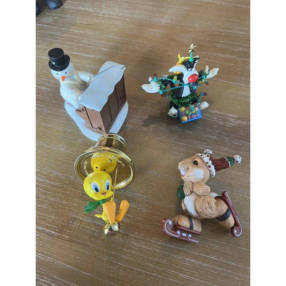 4 Hallmark Keepsake Christmas Ornaments Tweety Sylvester Snowman Chipmunk